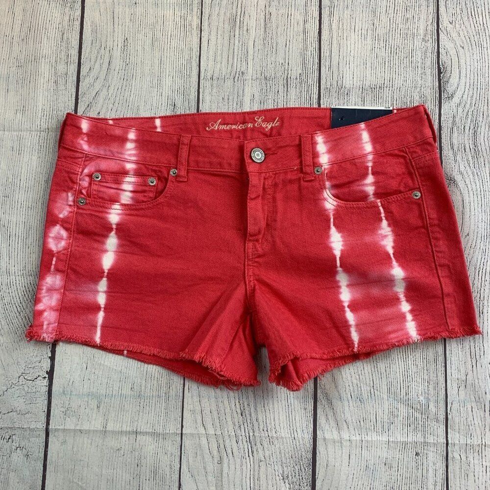 American Eagle Jean Shorts 14 Raspberry Tie Dye Frayed Hem 3.5" Inseam New NWT